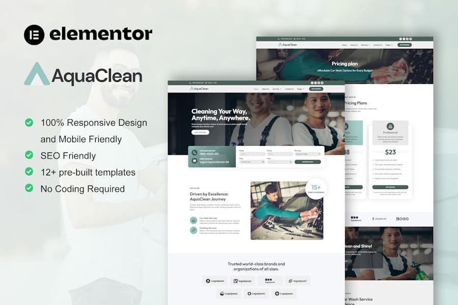 AquaClean - Car Washing & Cleaning Services Elementor Template Kit 1 AquaClean - Car Washing & Cleaning Services Elementor Template Kit