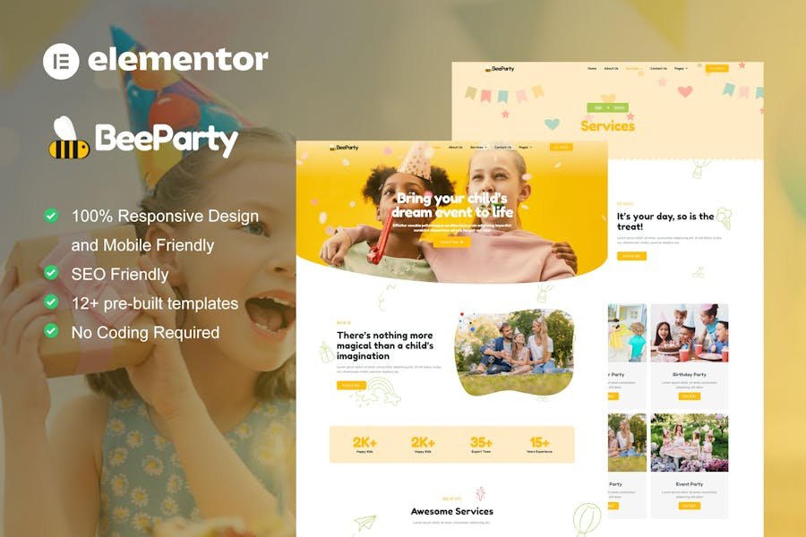 BeeParty - Kids Party Planner Elementor Template Kit 1 BeeParty - Kids Party Planner Elementor Template Kit