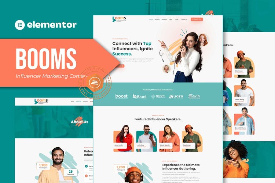 Booms - Influencer Marketing Conference Elementor Template Kit 1 Booms - Influencer Marketing Conference Elementor Template Kit