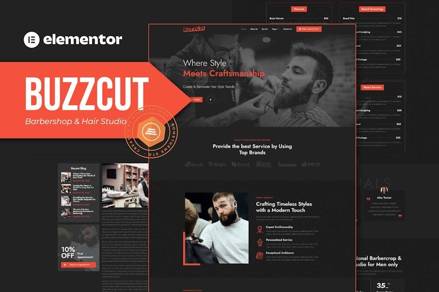 Buzzcut - Barbershop & Hair Studio Elementor Pro Template Kit 1 Buzzcut - Barbershop & Hair Studio Elementor Pro Template Kit