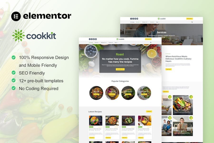 Cookkit - Food Recipe & Nutrition Service Elementor Pro Template Kit 1 Cookkit - Food Recipe & Nutrition Service Elementor Pro Template Kit