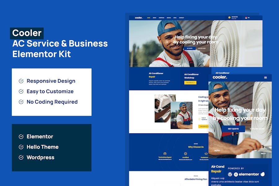 Cooler - AC Service & Business Elementor Pro Template Kit 1 Cooler - AC Service & Business Elementor Pro Template Kit