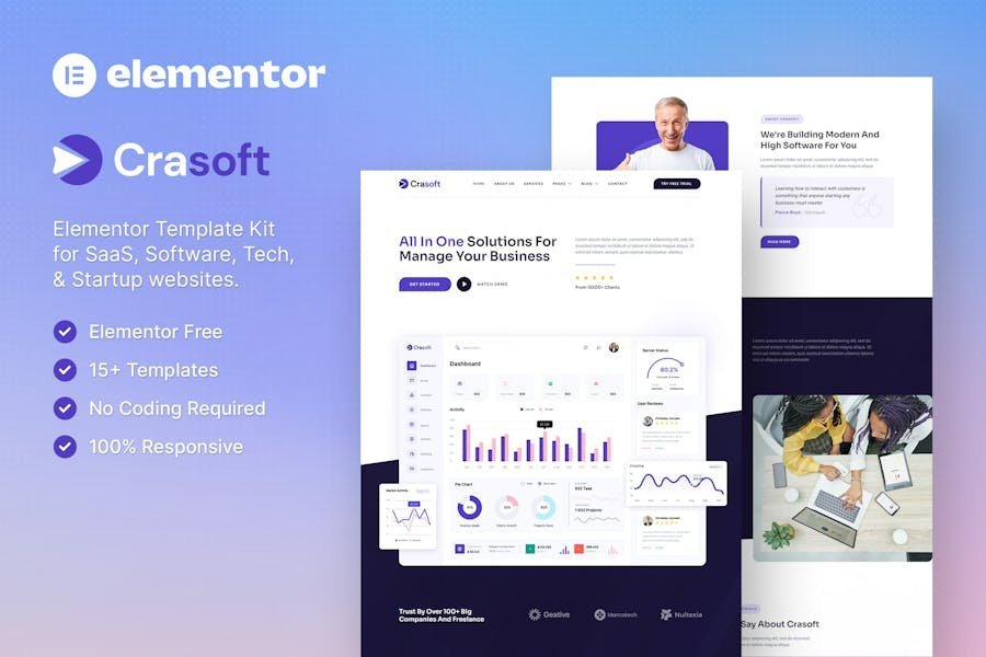 Crasoft – SaaS & Tech Startup Company Elementor Template Kit 1 Crasoft – SaaS & Tech Startup Company Elementor Template Kit