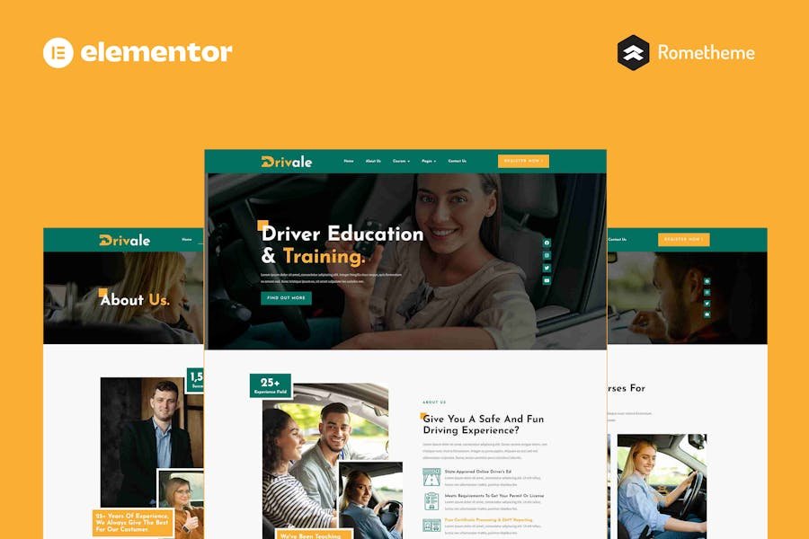 Drivale - Driving School Elementor Pro Full Site Template Kit 1 Drivale - Driving School Elementor Pro Full Site Template Kit