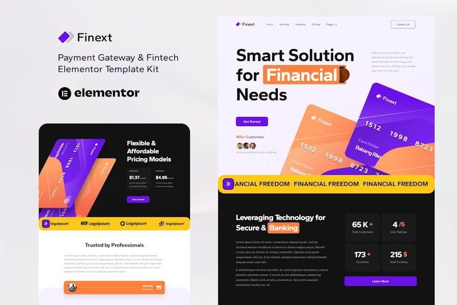 Finext - Payment Gateway & Fintech Elementor Template Kit 1 Finext - Payment Gateway & Fintech Elementor Template Kit