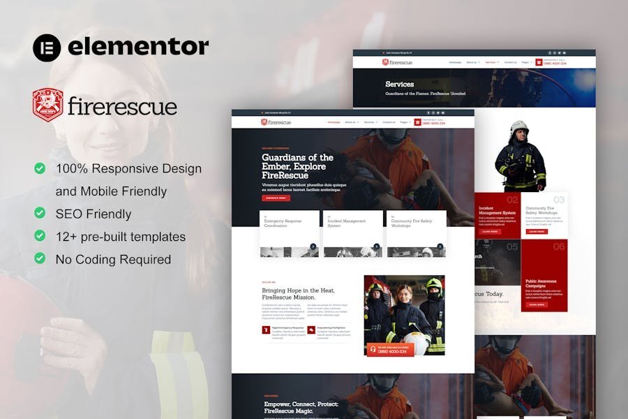 FireRescue - FireFighter & Fire Department Elementor Template Kit 1 FireRescue - FireFighter & Fire Department Elementor Template Kit