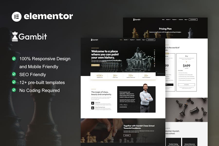 Gambit - Chess Club Courses & Training Elementor Template Kit 1 Gambit - Chess Club Courses & Training Elementor Template Kit