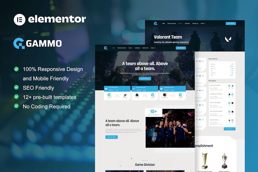 Gammo - Esports Team & Gaming Elementor Pro Template Kit 1 Gammo - Esports Team & Gaming Elementor Pro Template Kit