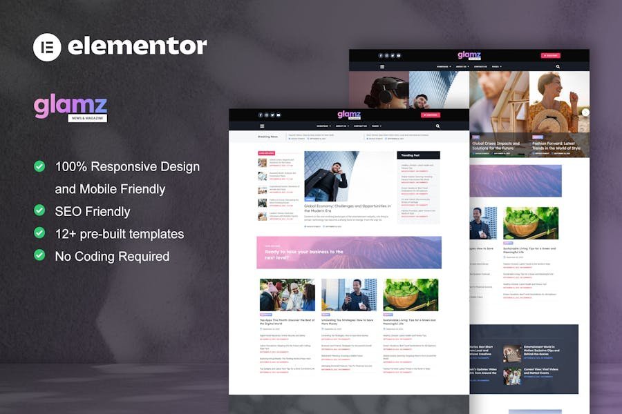 Glamz - News & Magazine Elementor Template Kit 1 Glamz - News & Magazine Elementor Template Kit