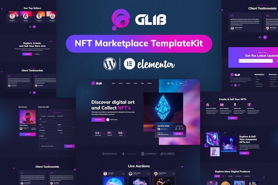 Glib NFT Marketplace Elementor Pro Template Kit 1 Glib NFT Marketplace Elementor Pro Template Kit