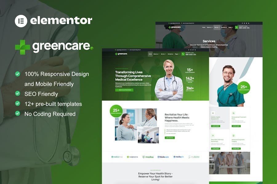 GreenCare - Medical Services Elementor Pro Template Kit 1 GreenCare - Medical Services Elementor Pro Template Kit