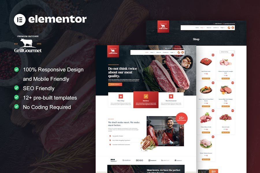 GrillGourmet - Butcher & Meat Shop Elementor Template Kit 1 GrillGourmet - Butcher & Meat Shop Elementor Template Kit