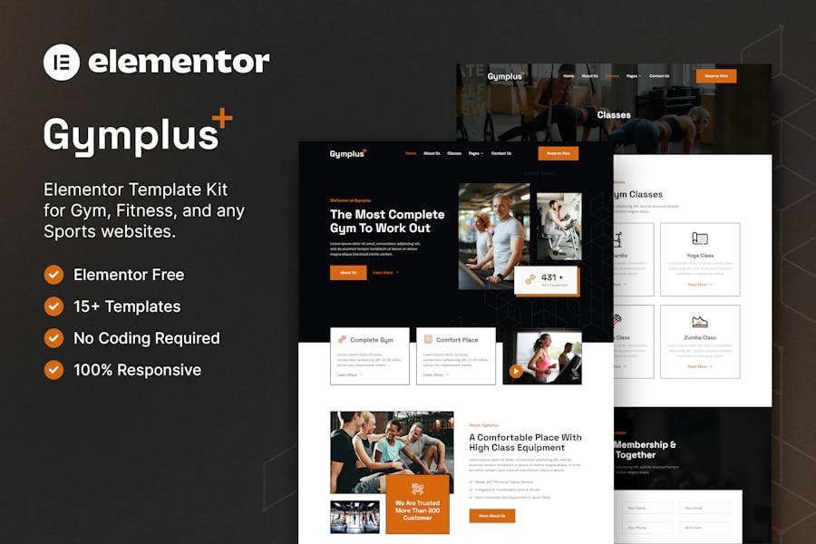 Gymplus - Gym & Fitness Elementor Template Kit 1 Gymplus - Gym & Fitness Elementor Template Kit
