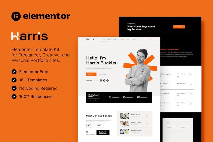Harris – Creative & Personal Portfolio Elementor Template Kit 1 Harris – Creative & Personal Portfolio Elementor Template Kit
