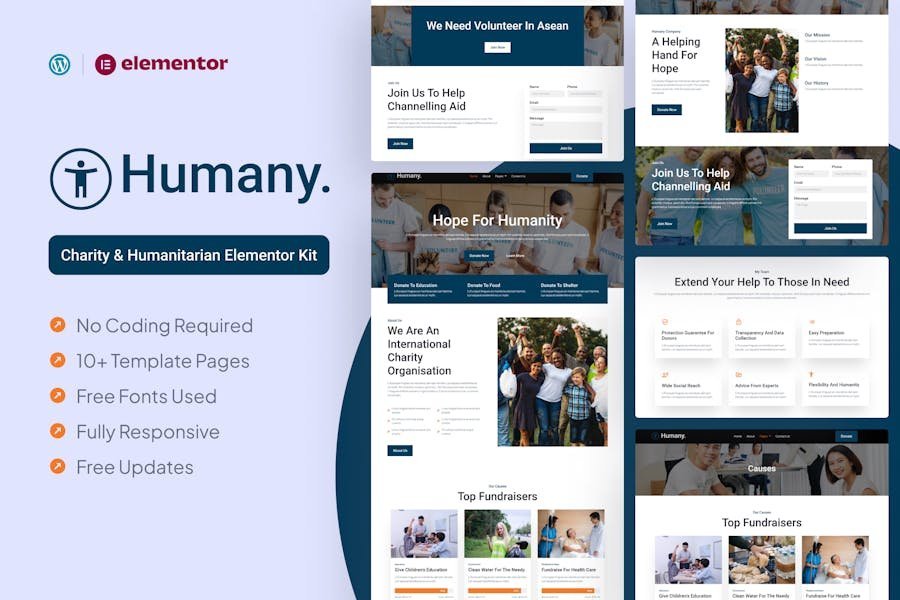 Humany - Charity Elementor Pro Template Kit 1 Humany - Charity Elementor Pro Template Kit