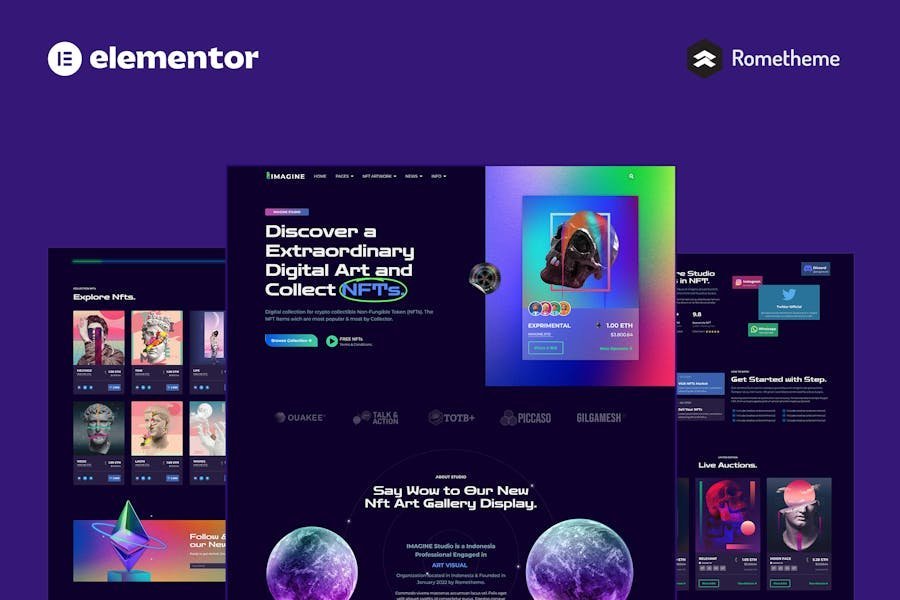 IMAGINE - Creative NFT Portfolio Elementor Pro Full Site Template Kit 1 IMAGINE - Creative NFT Portfolio Elementor Pro Full Site Template Kit