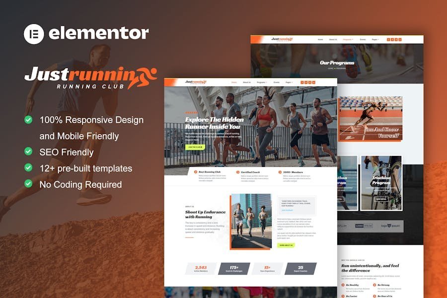 JustRunnin - Running Club Marathon & Sport Event Elementor Template Kit 1 JustRunnin - Running Club Marathon & Sport Event Elementor Template Kit