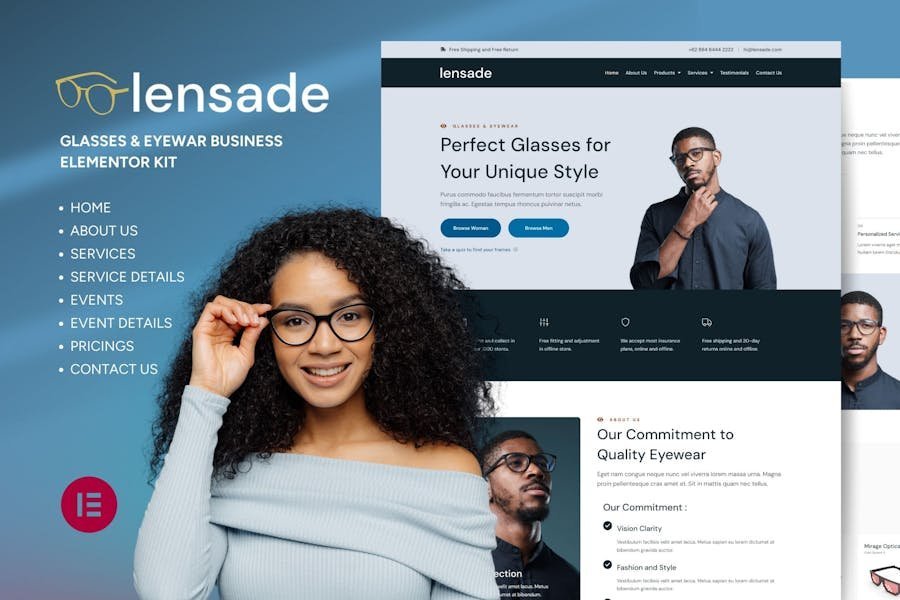 Lensade - Glasses & Eyewear Elementor Template Kit 1 Lensade - Glasses & Eyewear Elementor Template Kit