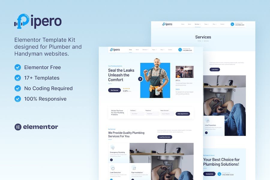 Pipero – Plumber & Handyman Services Elementor Template Kit 1 Pipero – Plumber & Handyman Services Elementor Template Kit