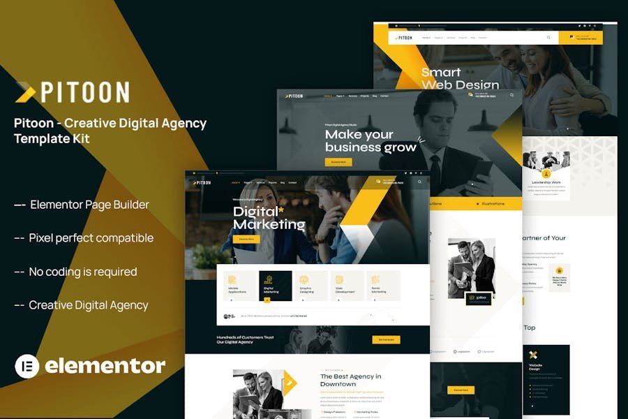 Pitoon - Creative Digital Agency Elementor Template Kit 1 Pitoon - Creative Digital Agency Elementor Template Kit