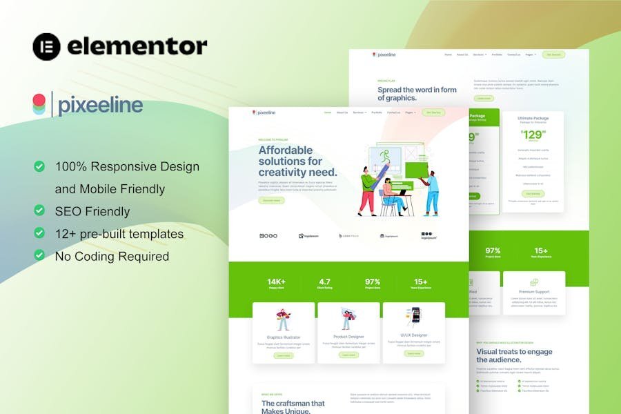 Pixeeline - Graphics Illustration Freelance & Creative Agency Elementor Template Kit 1 Pixeeline - Graphics Illustration Freelance & Creative Agency Elementor Template Kit