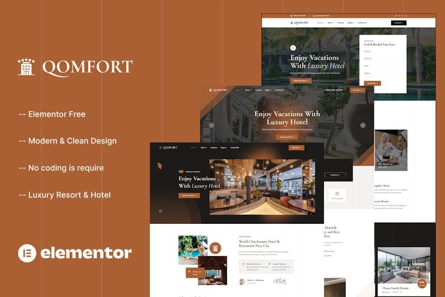 Qomfort - Hotel Booking Elementor Template Kit 1 Qomfort - Hotel Booking Elementor Template Kit