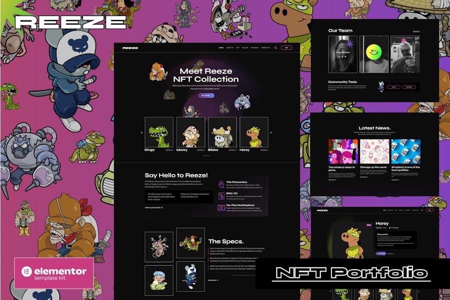 Reeze - NFT Portfolio Elementor Template Kit 1 Reeze - NFT Portfolio Elementor Template Kit