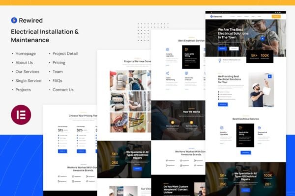 Rewired  Electrical Installation & Maintenance Services Elementor Template Kit