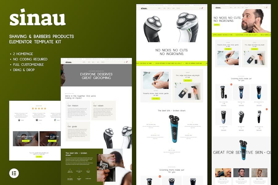 Sinau - Shaving & Barbers Products Elementor Template Kit 1 Sinau - Shaving & Barbers Products Elementor Template Kit