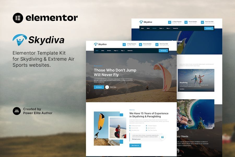 Skydiva – Skydiving & Extreme Air Sports Elementor Template Kit 1 Skydiva – Skydiving & Extreme Air Sports Elementor Template Kit