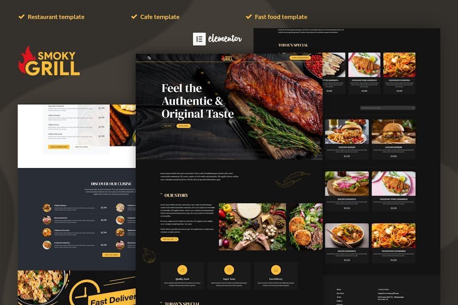 Smoky Grill - Restaurant & Cafe Elementor Pro Template Kit 1 Smoky Grill - Restaurant & Cafe Elementor Pro Template Kit