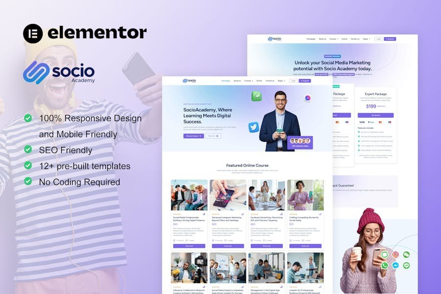 SocioAcademy - Social Media Management Course Elementor Template Kit 1 SocioAcademy - Social Media Management Course Elementor Template Kit