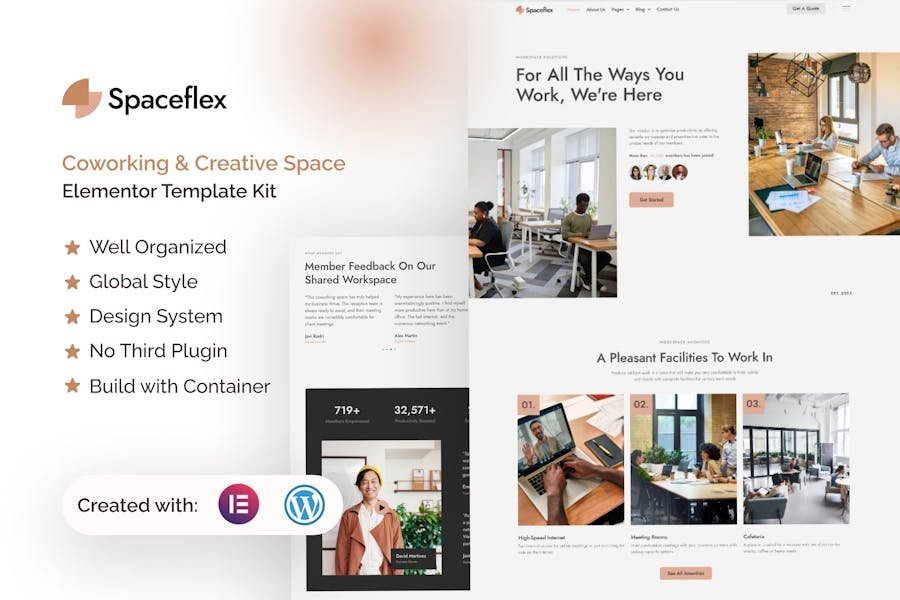 SpaceFlex - Coworking & Creative Space Elementor Pro Template Kit 1 SpaceFlex - Coworking & Creative Space Elementor Pro Template Kit