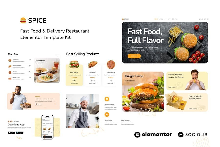 Spice - Fast Food & Delivery Restaurant Elementor Template Kit 1 Spice - Fast Food & Delivery Restaurant Elementor Template Kit