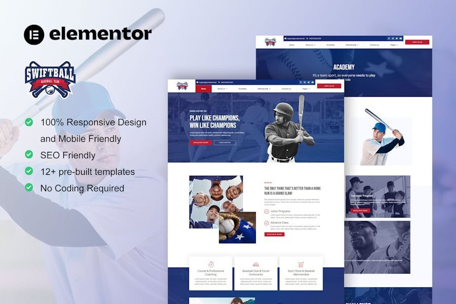 SwiftBall - BaseBall Team & Sport Club Elementor Pro Template Kit 1 SwiftBall - BaseBall Team & Sport Club Elementor Pro Template Kit