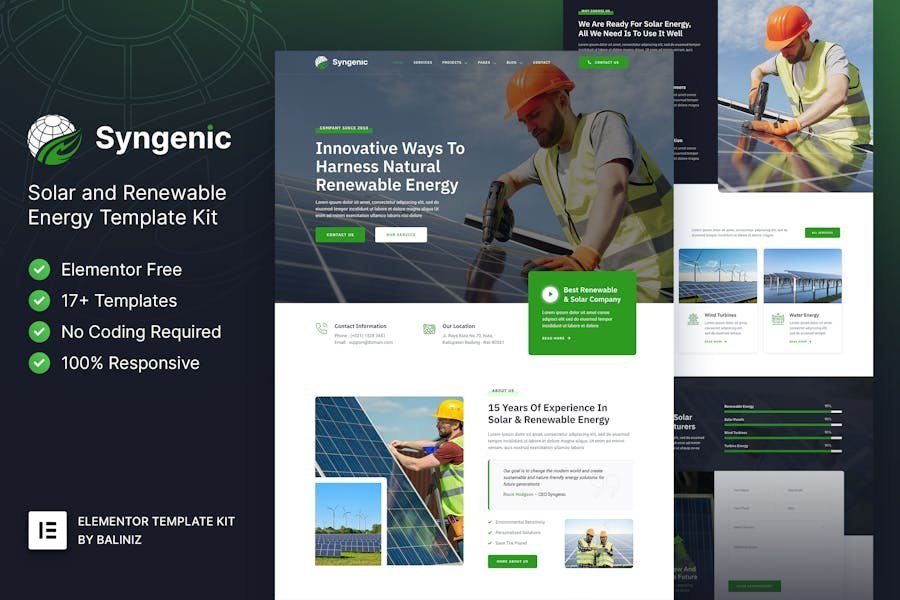 Syngenic - Solar & Renewable Energy Elementor Template Kit 1 Syngenic - Solar & Renewable Energy Elementor Template Kit