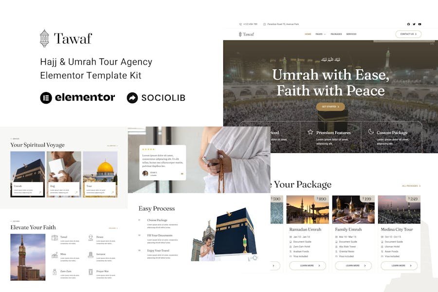 Tawaf - Hajj & Umrah Tour Agency Elementor Template Kit 1 Tawaf - Hajj & Umrah Tour Agency Elementor Template Kit