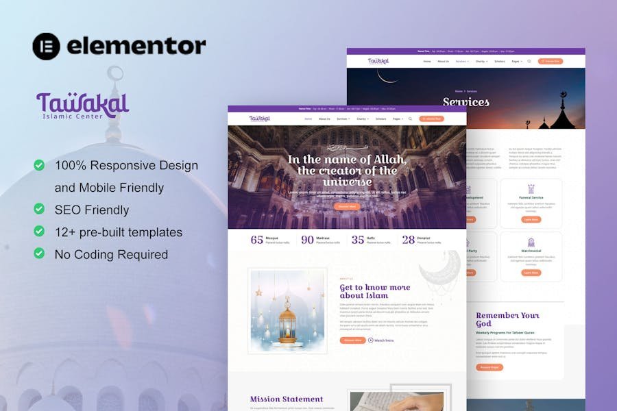 Tawakal - Mosque & Islamic Center Elementor Template Kit 1 Tawakal - Mosque & Islamic Center Elementor Template Kit