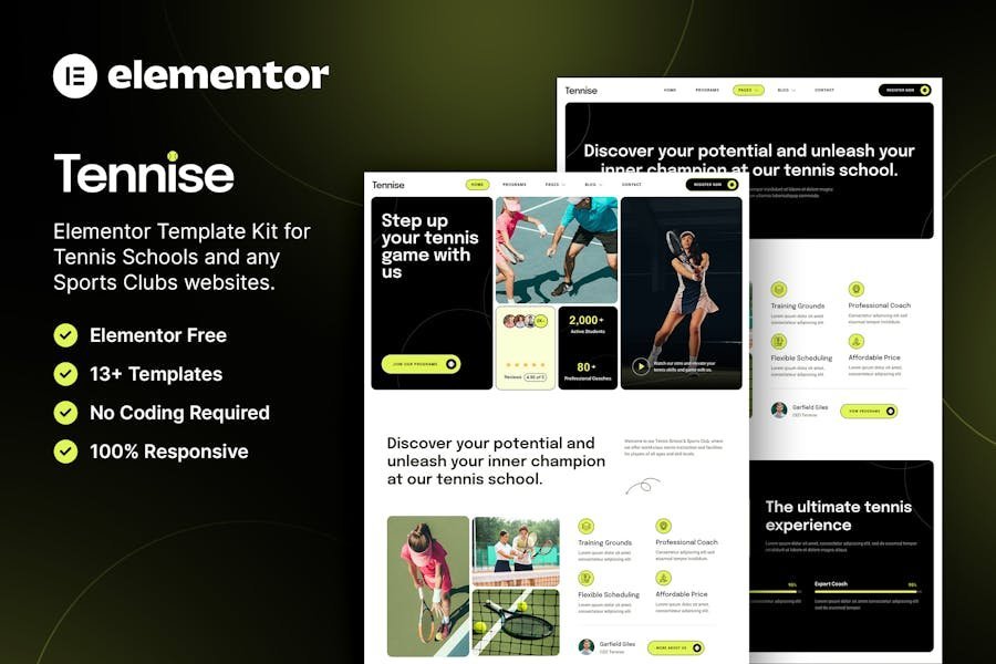 Tennise – Tennis School & Sports Club Elementor Template Kit 1 Tennise – Tennis School & Sports Club Elementor Template Kit