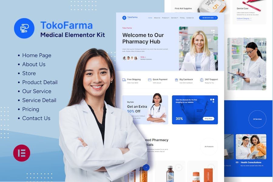 TokoFarma - Ecommerce Medicinal Store Elementor Template Kit 1 TokoFarma - Ecommerce Medicinal Store Elementor Template Kit