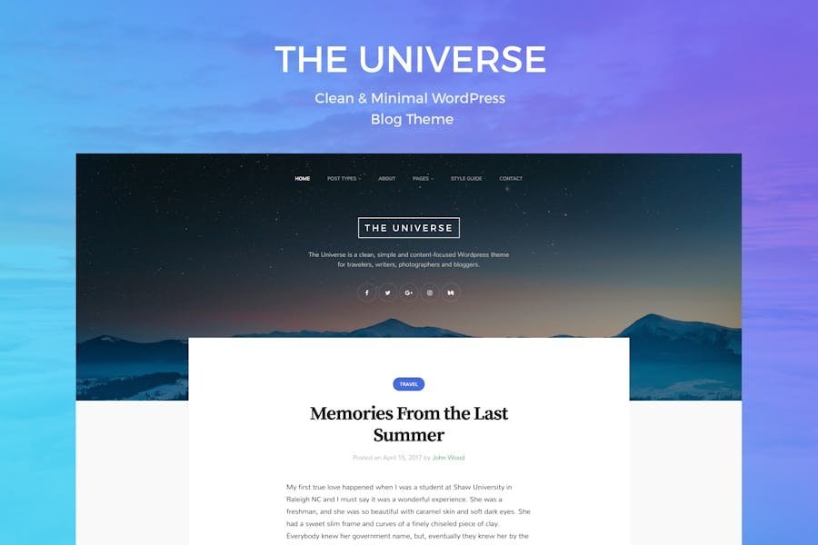 Universe - Clean & Minimal WordPress Blog Theme 1 Universe - Clean & Minimal WordPress Blog Theme