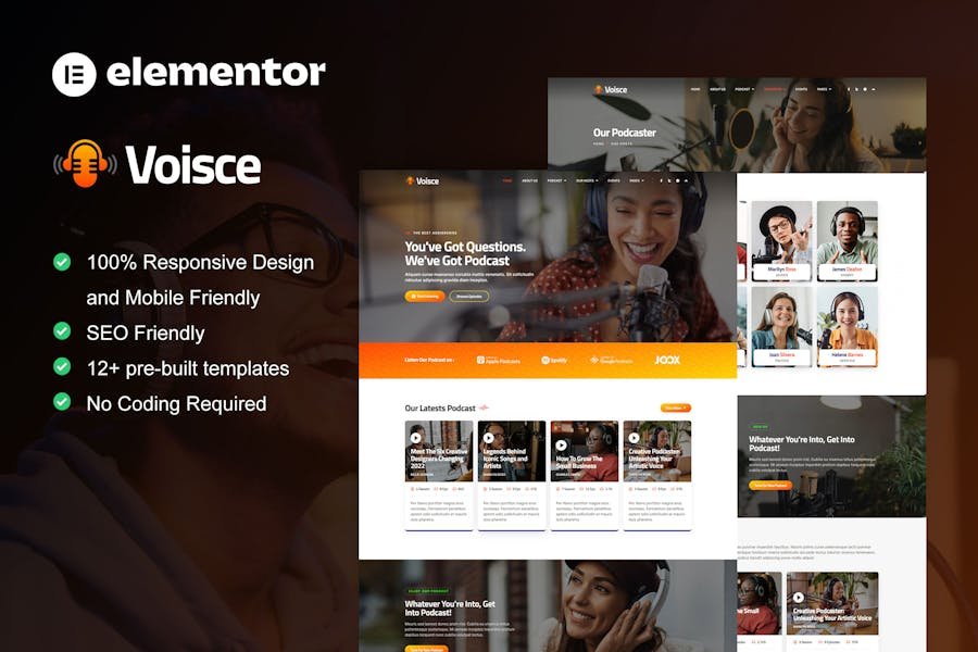 Voisce - Podcaster & Music Streaming Elementor Pro Template Kit 1 Voisce - Podcaster & Music Streaming Elementor Pro Template Kit