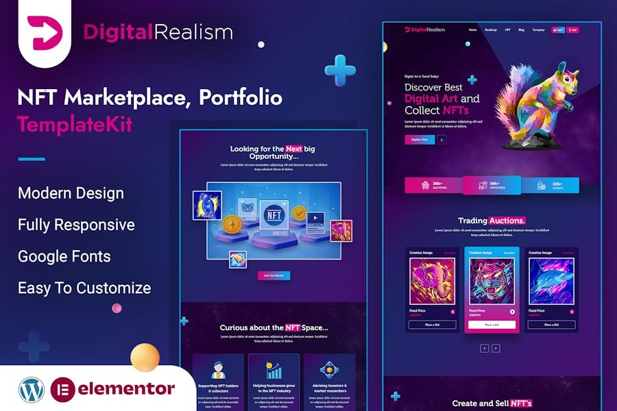 Digital Realism NFT Elementor Template Kit 1 Digital Realism NFT Elementor Template Kit