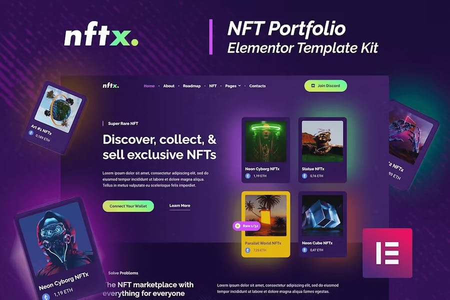 NFTx - NFT Portfolio Elementor Template Kit 1 NFTx - NFT Portfolio Elementor Template Kit