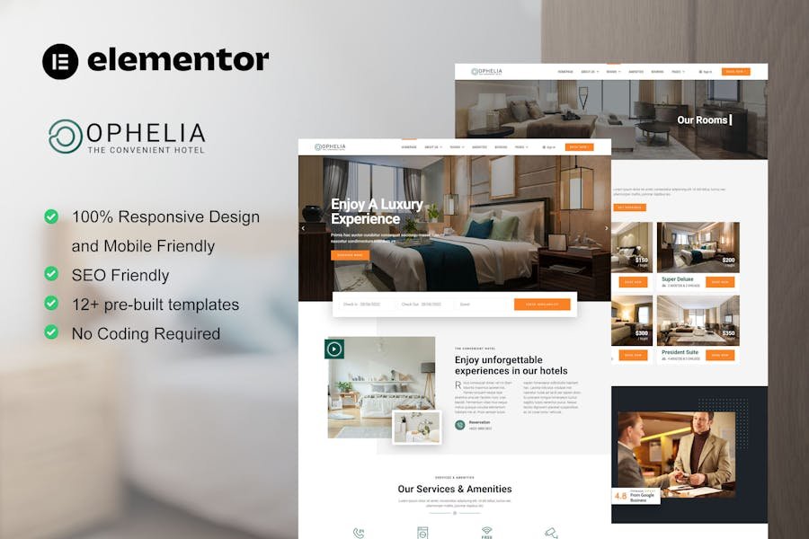 Ophelia - Hotel & Resort Elementor Template Kit 1 Ophelia - Hotel & Resort Elementor Template Kit