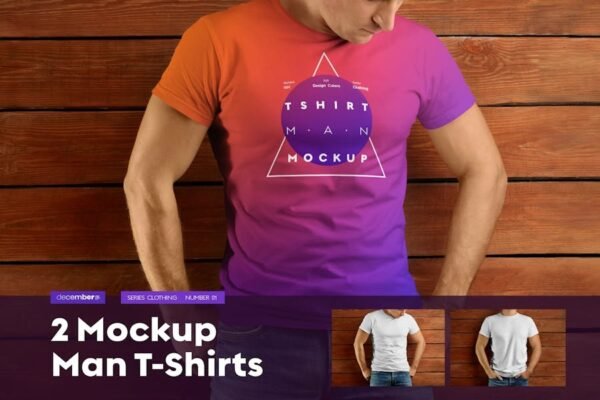 2 Mockup T-shirt on The Wooden Background