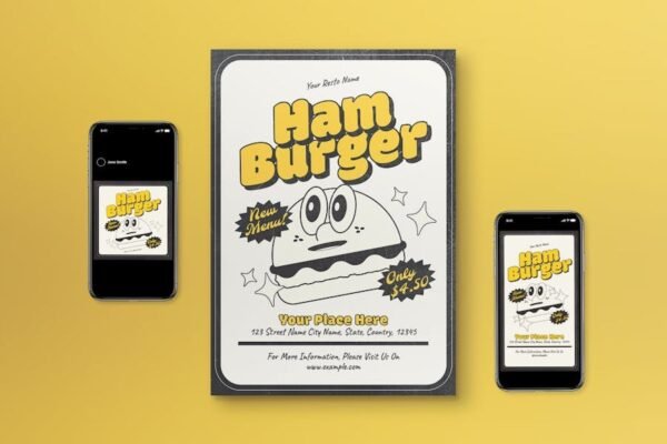 Black Vintage Hamburger Promo Flyer Set