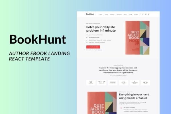 Bookhunt - Author eBook Landing React Template