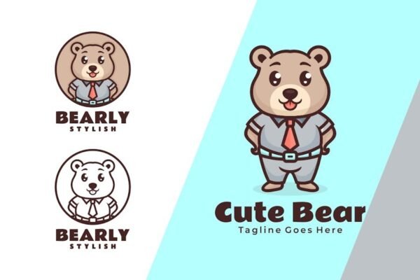 Cute Bear Mascot Cartoon Logo