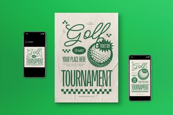 Green Vintage Golf Tournament Flyer Set